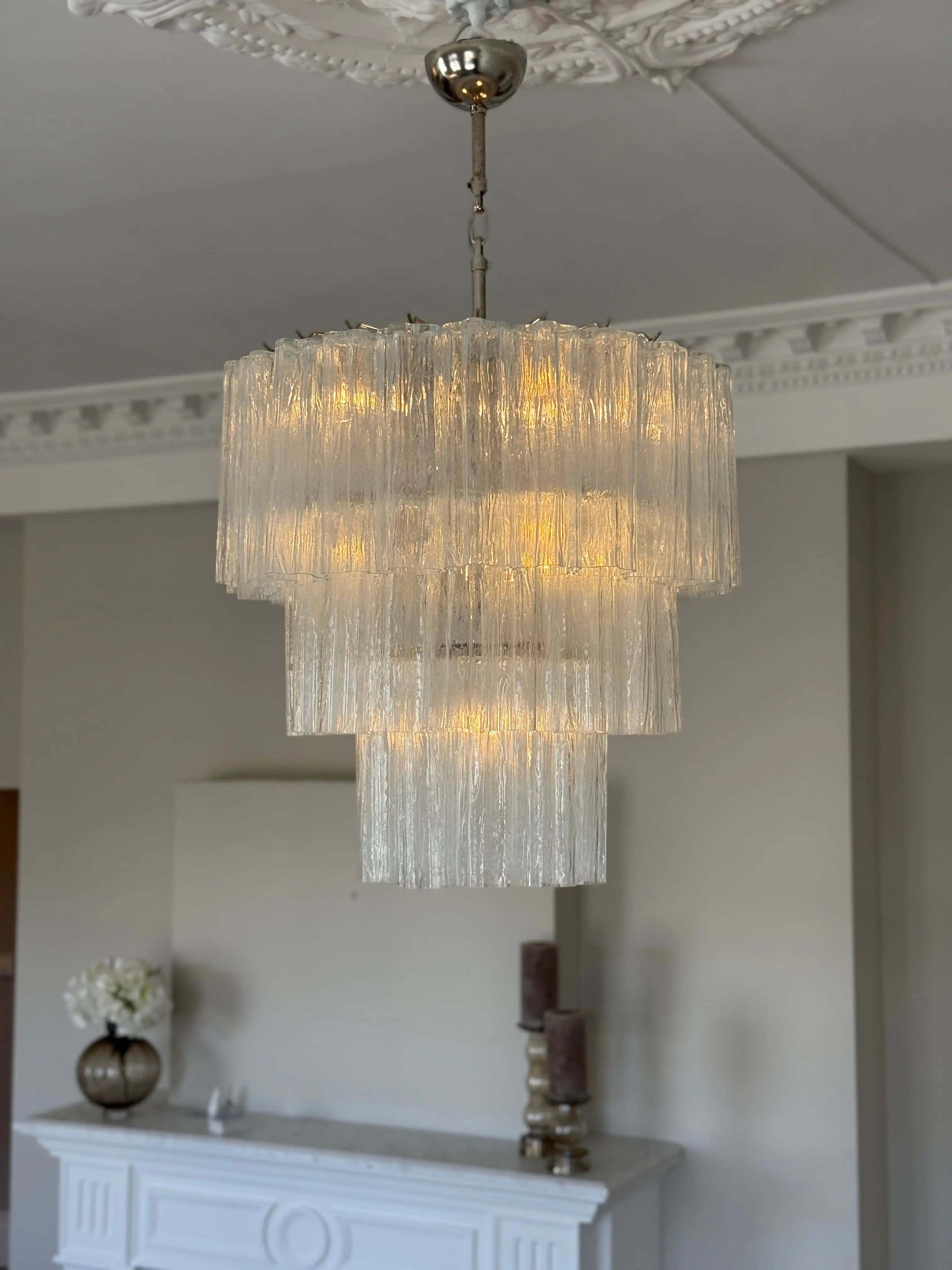 1 stk Murano Lysekrone 52 Glassrør Klart Glass/krom blank - med rabatt Murano Studio